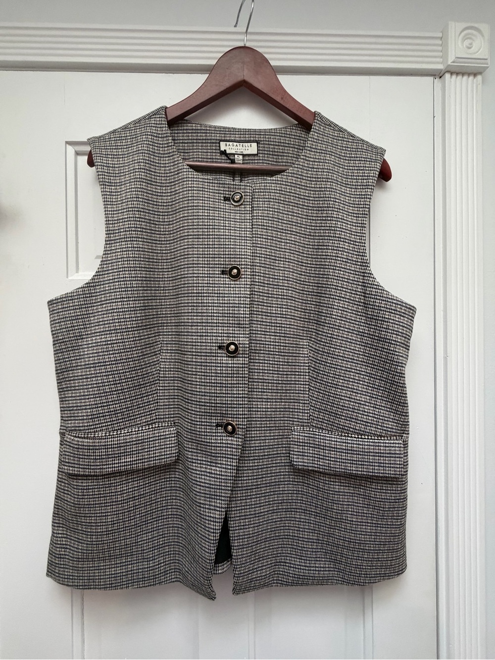 Women's Grey Check Button-Front Vest